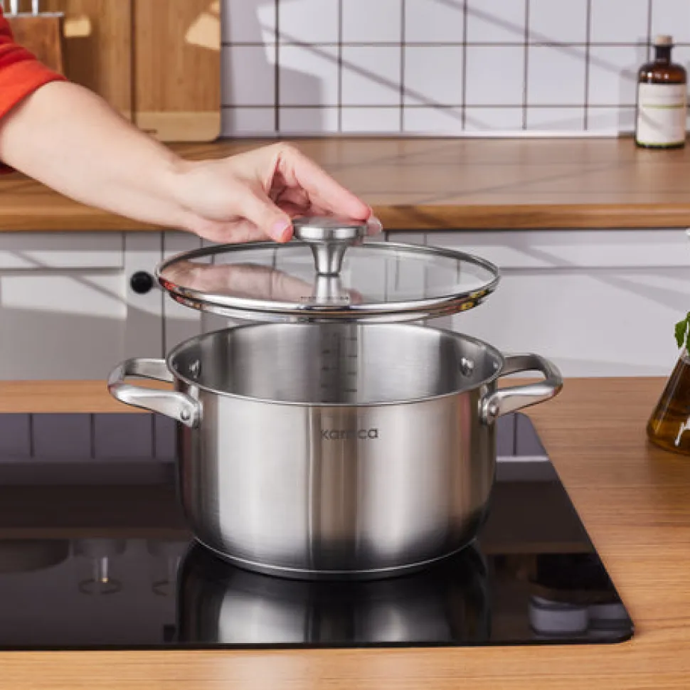 Karaca Elite Edelstahl-Induktions-Kochtopf mit Deckel, 22 cm, Silber