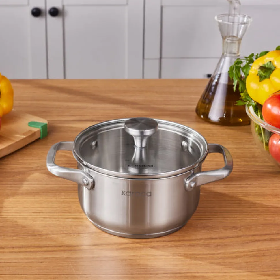 Karaca Elite Edelstahl-Induktions-Kochtopf mit Deckel, 16 cm, Silber