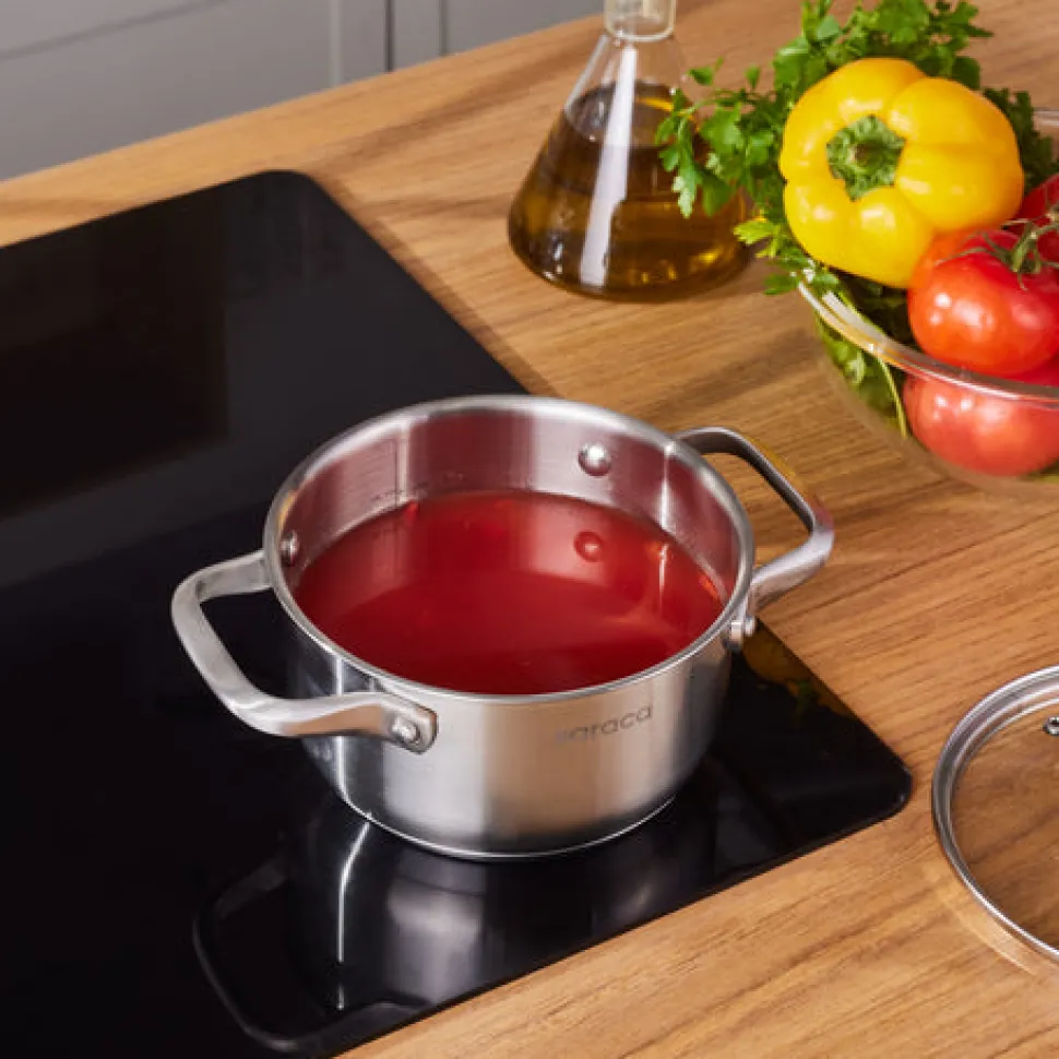 Karaca Elite Edelstahl-Induktions-Kochtopf mit Deckel, 16 cm, Silber