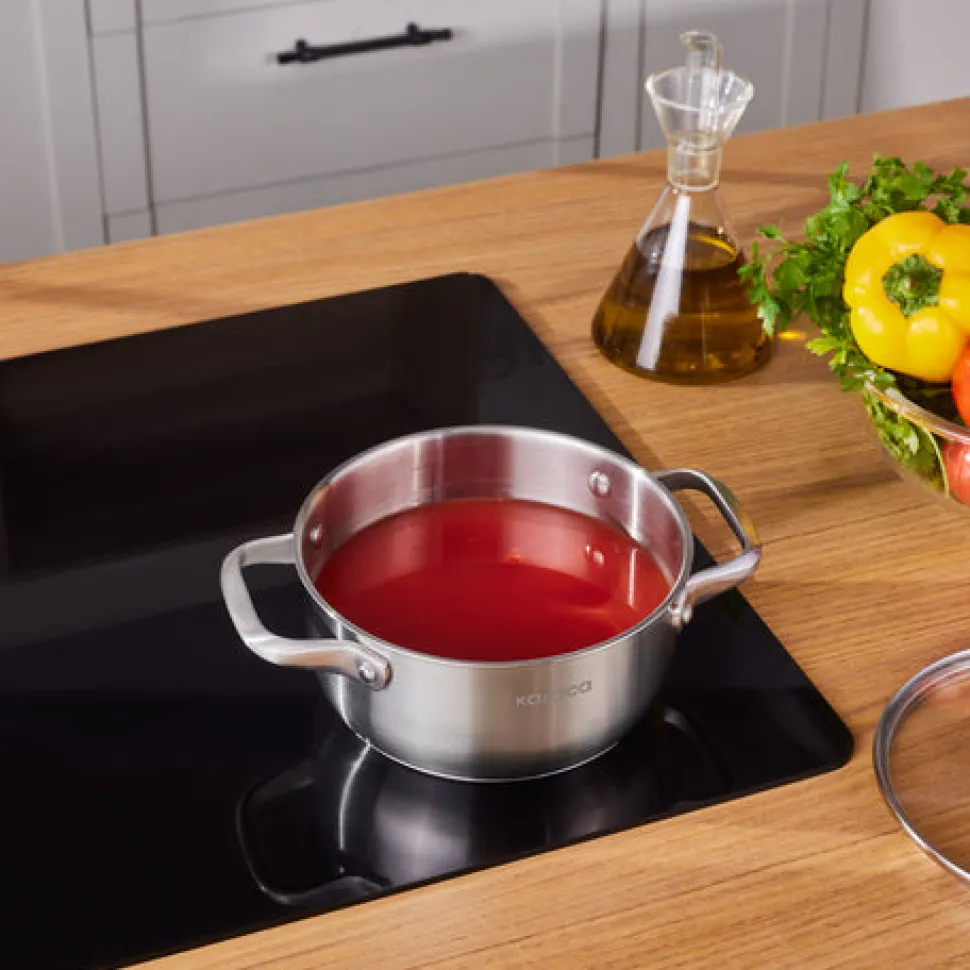 Karaca Elite Edelstahl-Induktions-Kochtopf mit Deckel, 18 cm, Silber