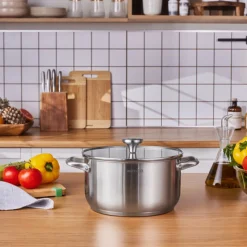 Karaca Elite Edelstahl-Induktions-Kochtopf mit Deckel, 24 cm, Silber