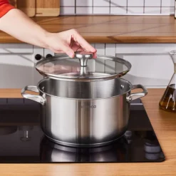 Karaca Elite Edelstahl-Induktions-Kochtopf mit Deckel, 24 cm, Silber