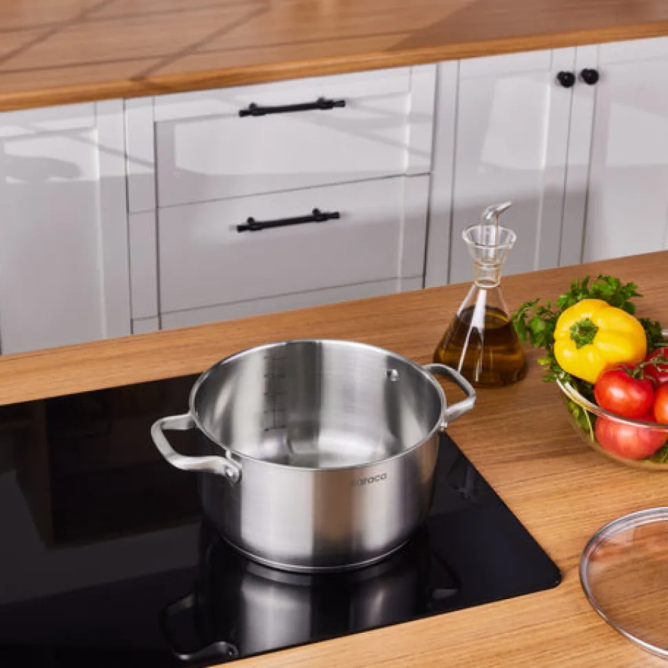 Karaca Elite Edelstahl-Induktions-Kochtopf mit Deckel, 24 cm, Silber