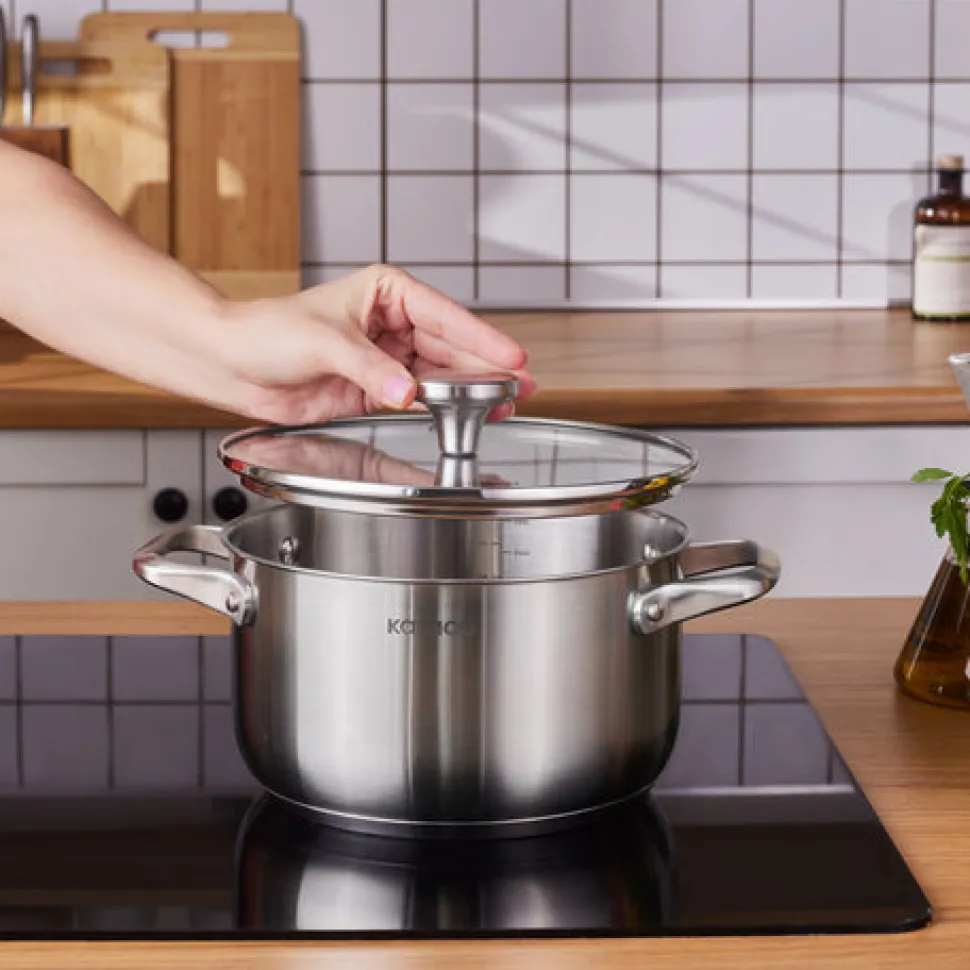 Karaca Elite Edelstahl-Induktions-Kochtopf mit Deckel, 20 cm, Silber