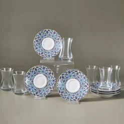 Karaca Emirgan 12-teiliges Türkisches Teeset aus Bone China für 6 Personen, 130 ml, Mehrfarbig