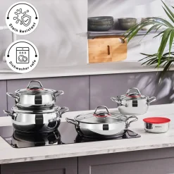 Karaca Emirgan XL 10-teiliges Kochtopfset für Induktion aus Stahl mit Aufbewahrungsdeckel