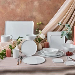 Karaca Epsilon Rechteckige Servierplatte aus Porzellan, 44 cm, Weiß