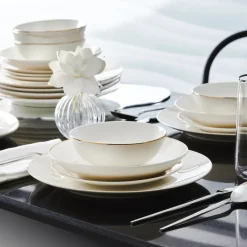 Karaca Esbelto 12 Personen Geschirrset, 56 Teilig, New Generation Bone, Gold