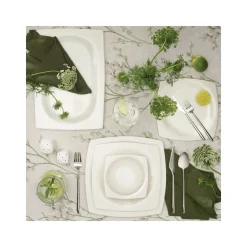 Karaca Fine Bone Ruffle 60-teiliges Quadratisches Tafelservice für 12 Personen