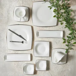 Karaca Fine Pearl Agate Platin 26-teiliges Frühstücksset und Servierschalen für 6 Personen Quadratisch