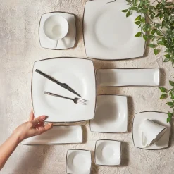 Karaca Fine Pearl Agate Platin 26-teiliges Frühstücksset und Servierschalen für 6 Personen Quadratisch