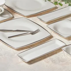 Karaca Fine Pearl Agate Platin 26-teiliges Frühstücksset und Servierschalen für 6 Personen Quadratisch