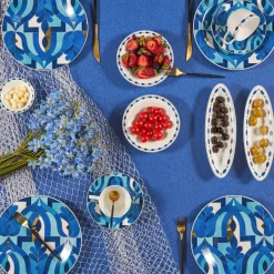 Karaca Fine Pearl Azur 26-teiliges Frühstücksset und Servierschalen