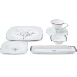 Karaca Fine Pearl Banyan für 6 Personen Frühstücksset und Servierschalen, 26 Teilig
