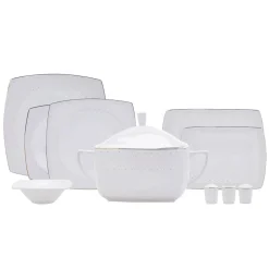 Karaca Fine Pearl Belha 62-teiliges quadratisches Perlmutt Dinner-Set für 12 Personen