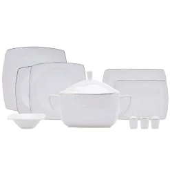 Karaca Fine Pearl Belha 62-teiliges quadratisches Perlmutt Dinner-Set für 12 Personen