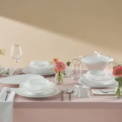 Karaca Fine Pearl Extra Argento 55-Teiliges Tafelservice Für 12 Personen, Platin