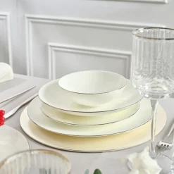 Karaca Fine Pearl Extra Chanak 55-teiliges Tafelservice für 12 Personen Platin