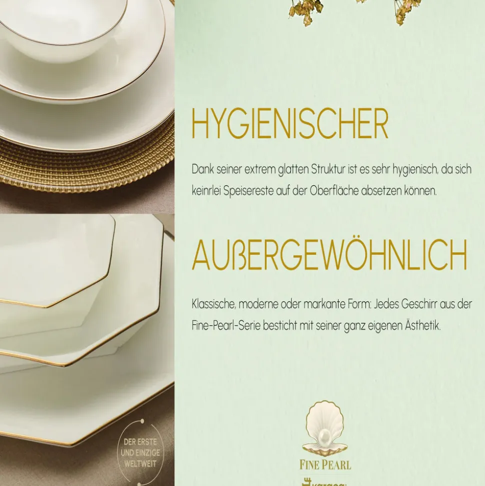 Karaca Fine Pearl Extra Chanak 62-Teiliges 12-Personen Geschirrset Gold