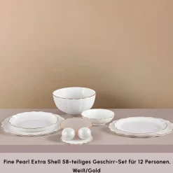 Karaca Fine Pearl Extra Shell 58 Stück 12 Sitzer Dinner Set Gold