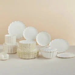 Karaca Fine Pearl Extra Shell 55-teiliges 12-Personen Geschirrset Gold