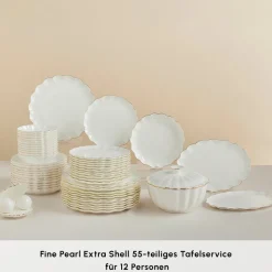 Karaca Fine Pearl Extra Shell 55-teiliges 12-Personen Geschirrset Gold