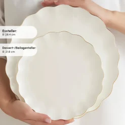 Karaca Fine Pearl Extra Shell 55-teiliges 12-Personen Geschirrset Gold