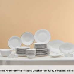 Karaca Fine Pearl Fame 58-teiliges Tafelservice für 12 Personen, Platin