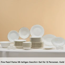 Karaca Fine Pearl Fame 58-teiliges Tafelservice für 12 Personen, Gold