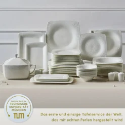 Karaca Fine Pearl Helen 58-teiliges Tafelservice für 12 Personen – Eckiges Perlendesign