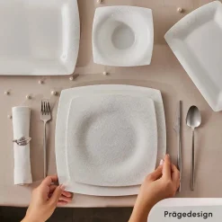 Karaca Fine Pearl Helen 58-teiliges Tafelservice für 12 Personen – Eckiges Perlendesign