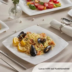 Karaca Fine Pearl Helen 58-teiliges Tafelservice für 12 Personen – Eckiges Perlendesign