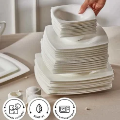 Karaca Fine Pearl Helen 58-teiliges Tafelservice für 12 Personen – Eckiges Perlendesign