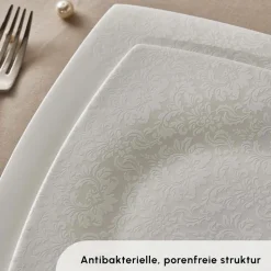 Karaca Fine Pearl Helen 58-teiliges Tafelservice für 12 Personen – Eckiges Perlendesign