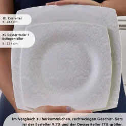 Karaca Fine Pearl Helen 58-teiliges Tafelservice für 12 Personen – Eckiges Perlendesign