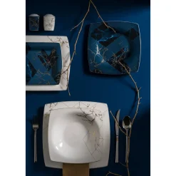 Karaca Fine Pearl Midnight 62 teiliges Geschirrset Quadrat Perlmutt für 12 Personen