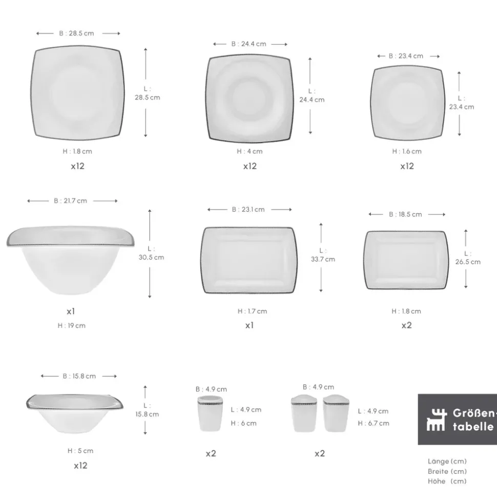 Karaca Fine Pearl Neklus 58-Teiliges 12-Personen Geschirrset Platin