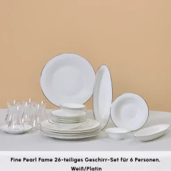 Karaca Fine Pearl New Fame Frühstücksset für 6 Personen, 26-teilig – Platin