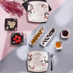 Karaca Fine Pearl Unique 14-teiliges quadratisches Frühstücksset und Servierschalen für 6 Personen