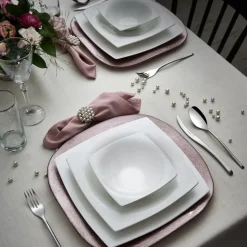 Karaca Fine Pearl Valentina 62 Pieces Pearl Dinnerware Square, Service for 12