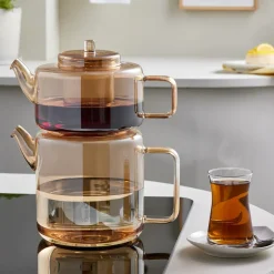 Karaca Flache Borosilikatglas Teekanne Amber