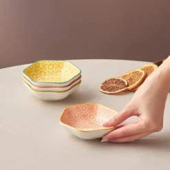 Karaca Floral Snack Schale, Gelb, Hexagon, 10 cm