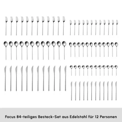 Karaca Focus 84-teiliges Besteckset für 12 Personen Mit Box