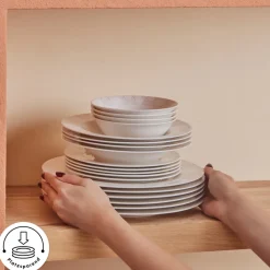 Karaca Forever Bone China New Olio 53-teiliges Tafelservice für 12 Personen, Weiß