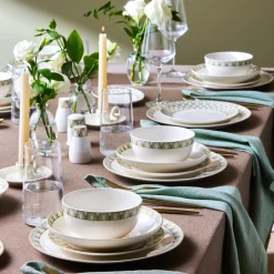 Karaca Forever Bone Emerald, 53-teiliges Tafelservice für 12 Personen