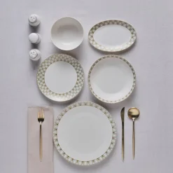 Karaca Forever Bone Emerald, 53-teiliges Tafelservice für 12 Personen