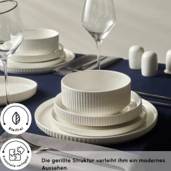 Karaca Forever Bone Pablito 53-Teiliges Tafelservice Für 12 Personen, Weiß