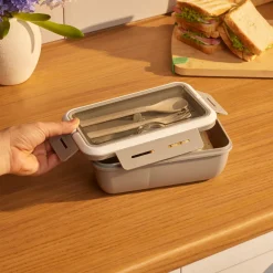 Karaca Fusca Lunchbox mit Gabel und Löffel Grau