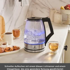 Karaca Glacia Glas Wasserkocher, 2200W, 1,8L, Transparent