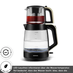Karaca Glass Tea XL 2in1 Glas-Teezubereiter und Wasserkocher Creme